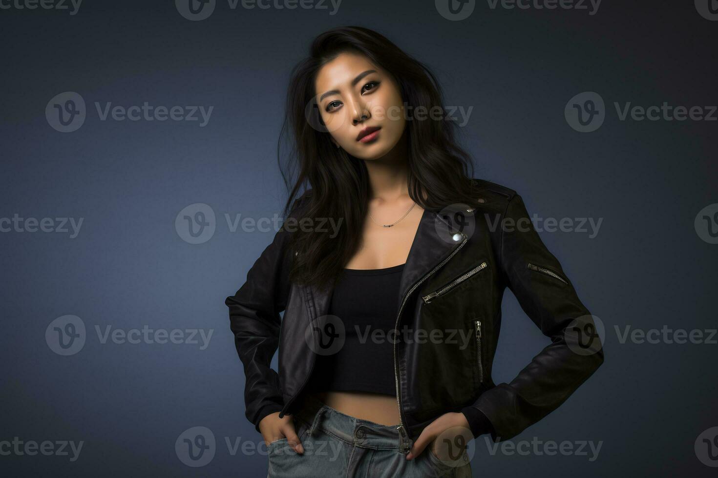 asian model in casual clothes posing in plain solid studio background Ai Generative photo