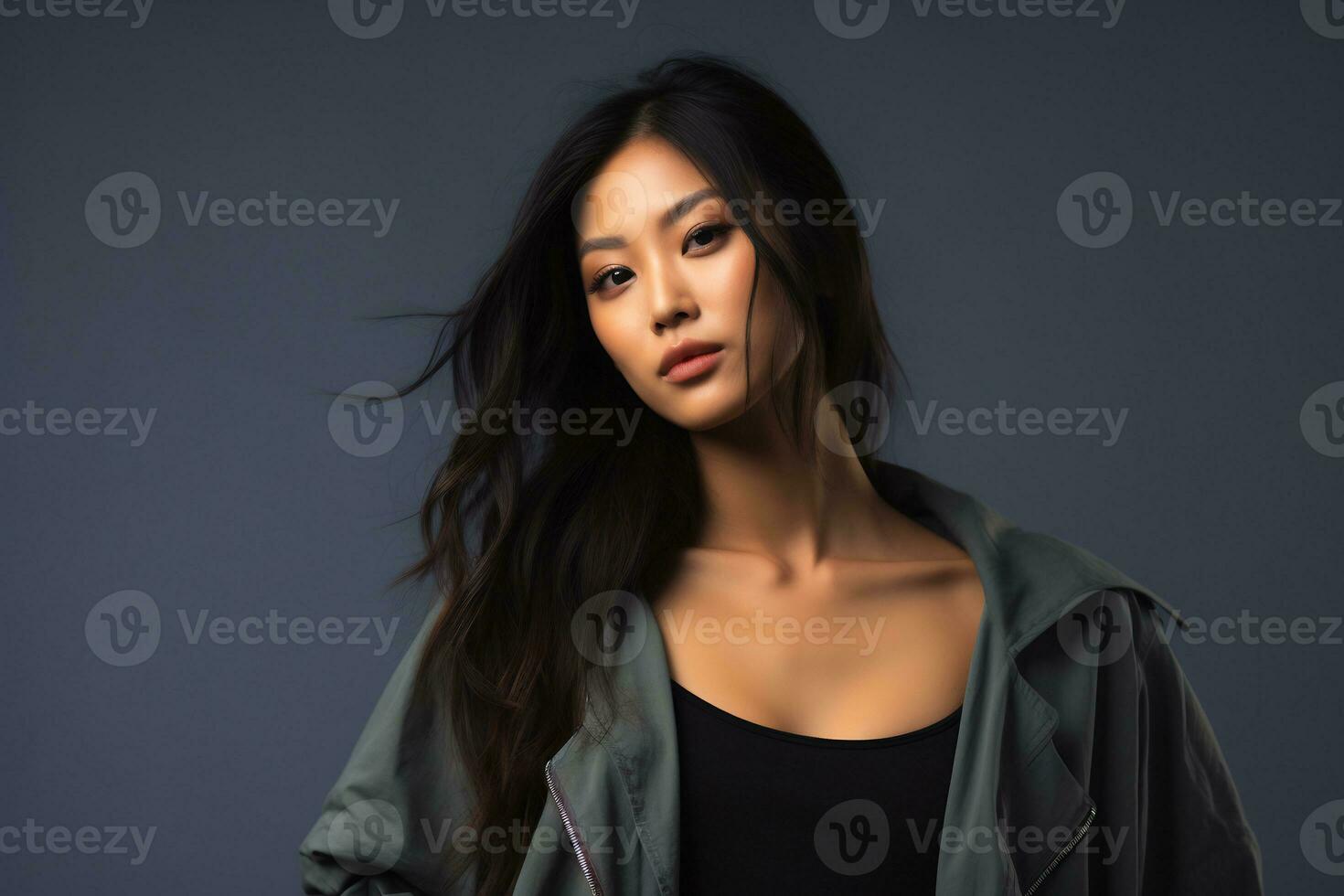 asian model in casual clothes posing in plain solid studio background Ai Generative photo