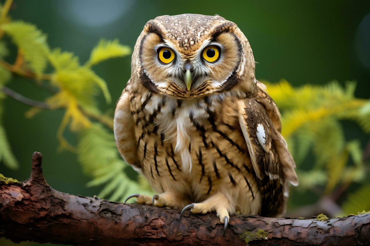 Owl perched on a tree branch in nature Generative AI photo