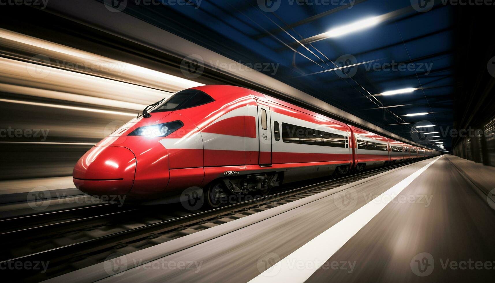 high speed trains racing along the tracks Ai Generative photo