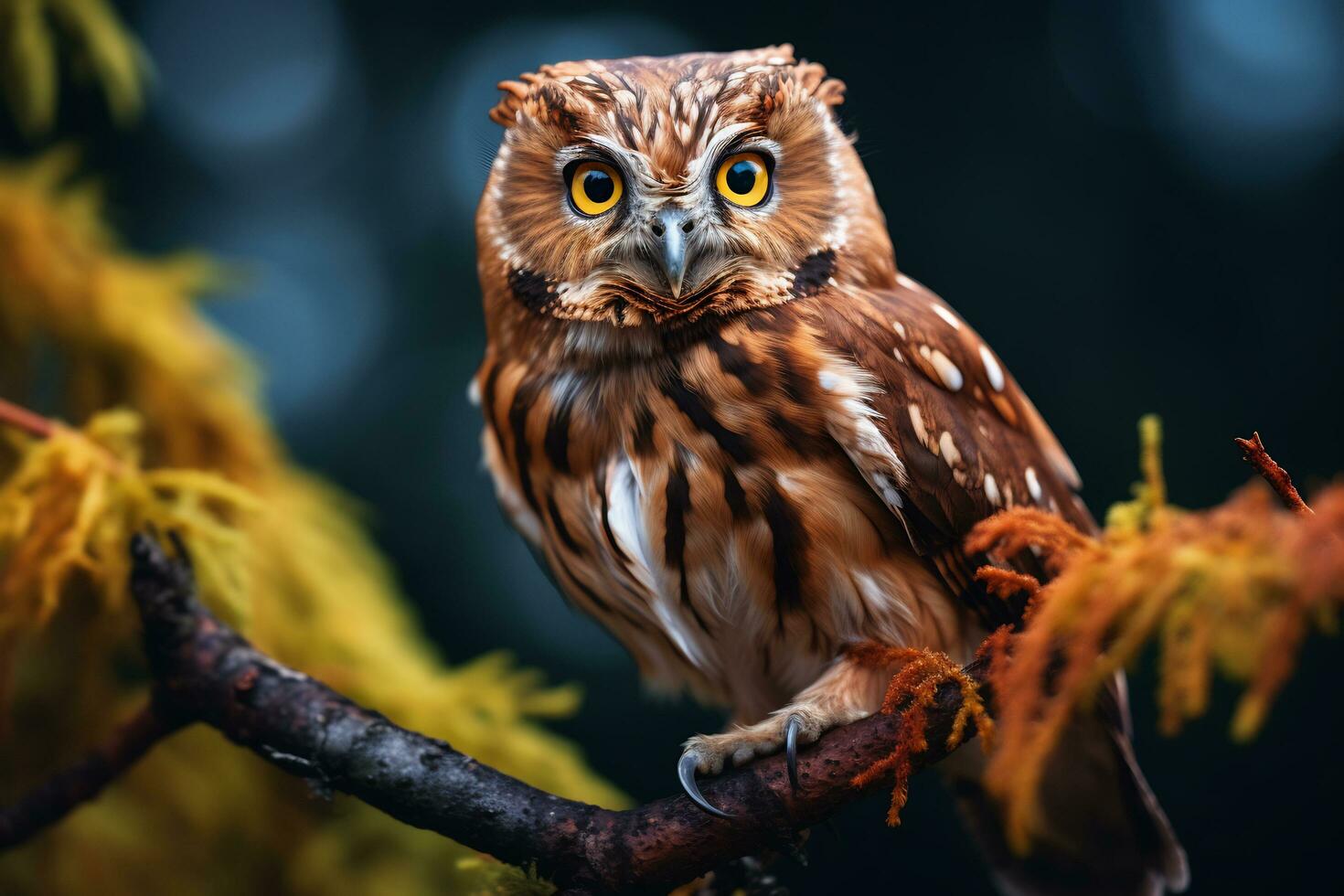 Owl perched on a tree branch in nature Generative AI photo