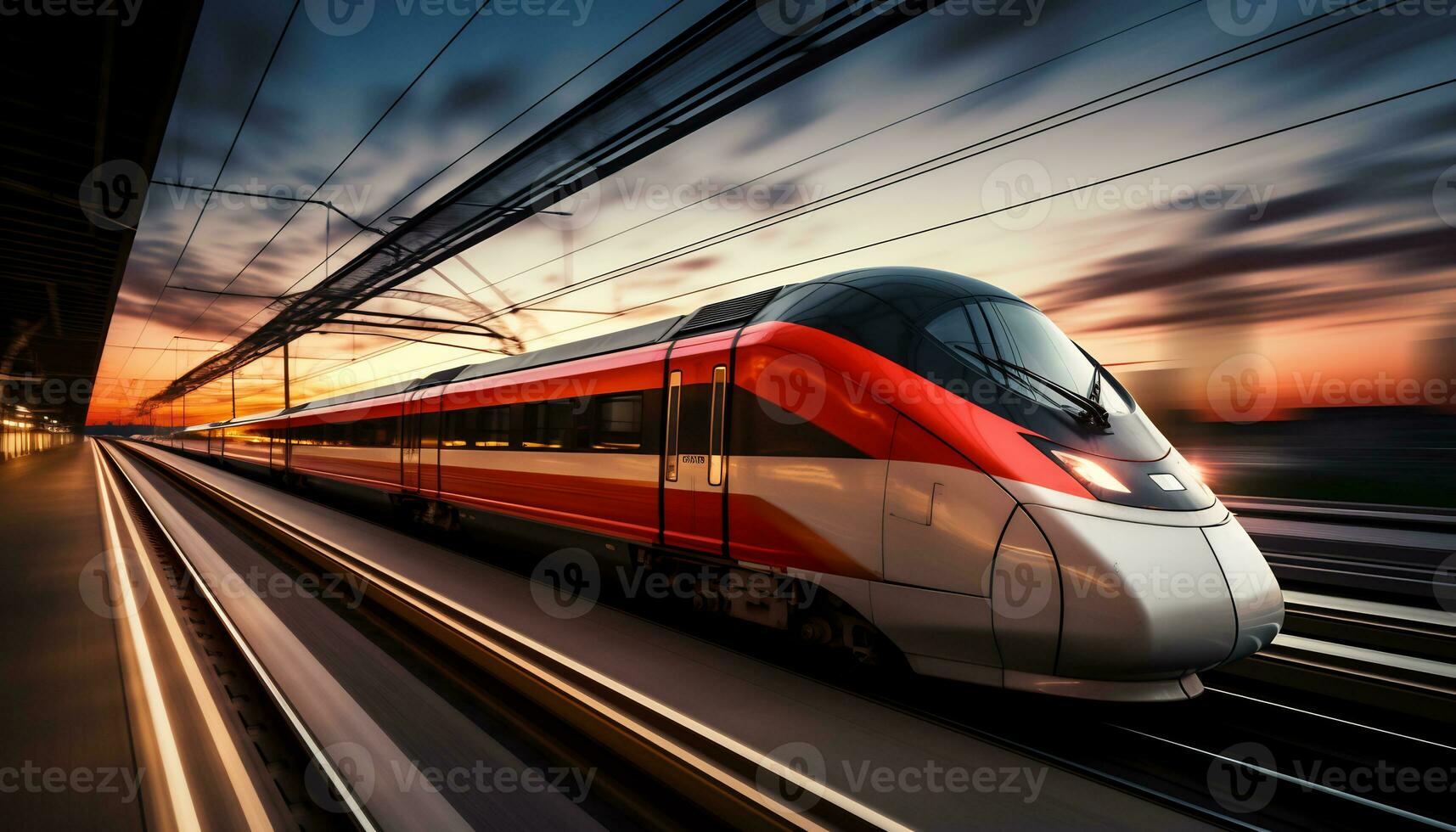 high speed trains racing along the tracks Ai Generative photo