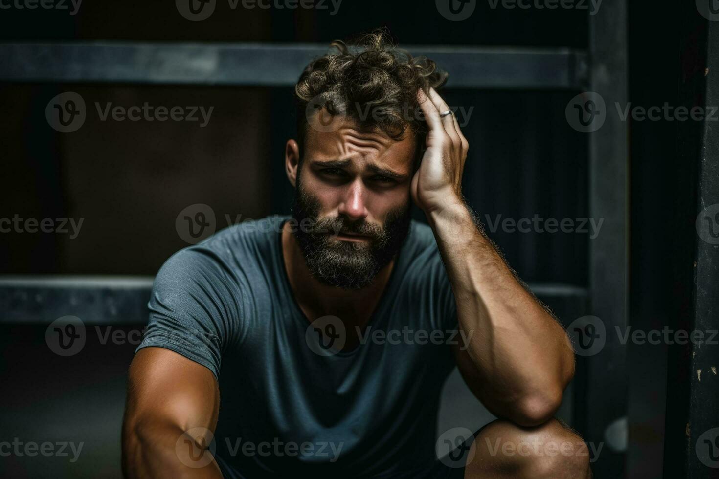 Professional athlete displaying emotional emptiness after a intensive training session photo