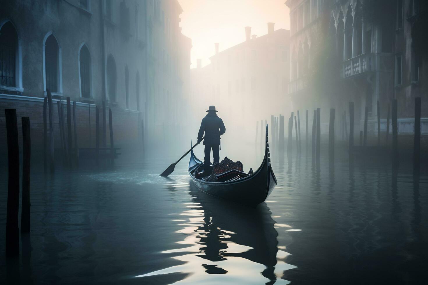 a gondolier gracefully navigating a canal Generative AI photo