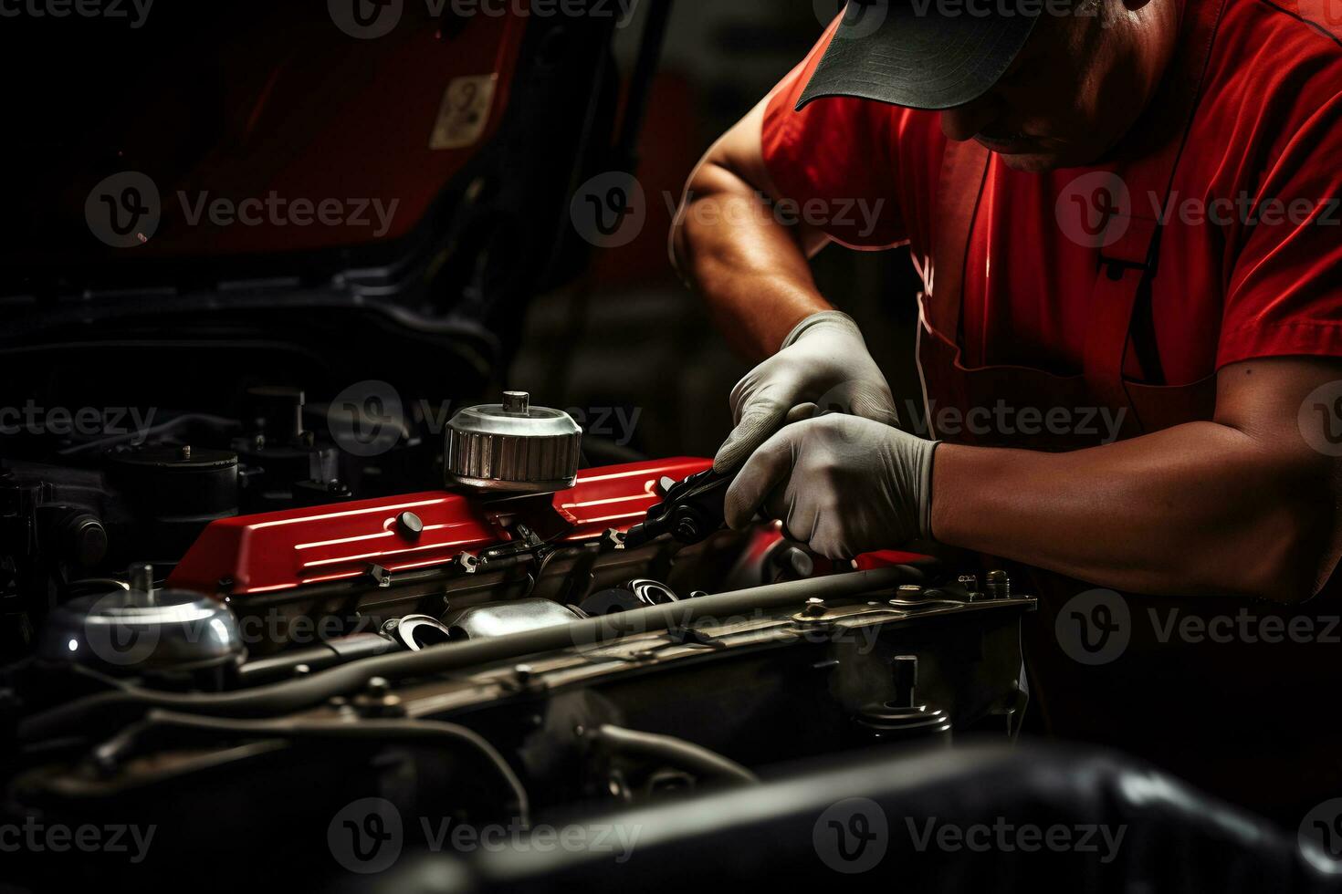 Skilled Mechanic Working in Automotive Repair Shop AI Generative photo