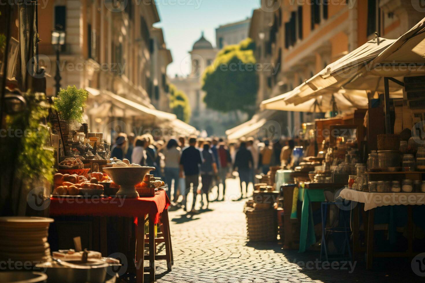 A photo of a bustling street market in Rome AI Generative