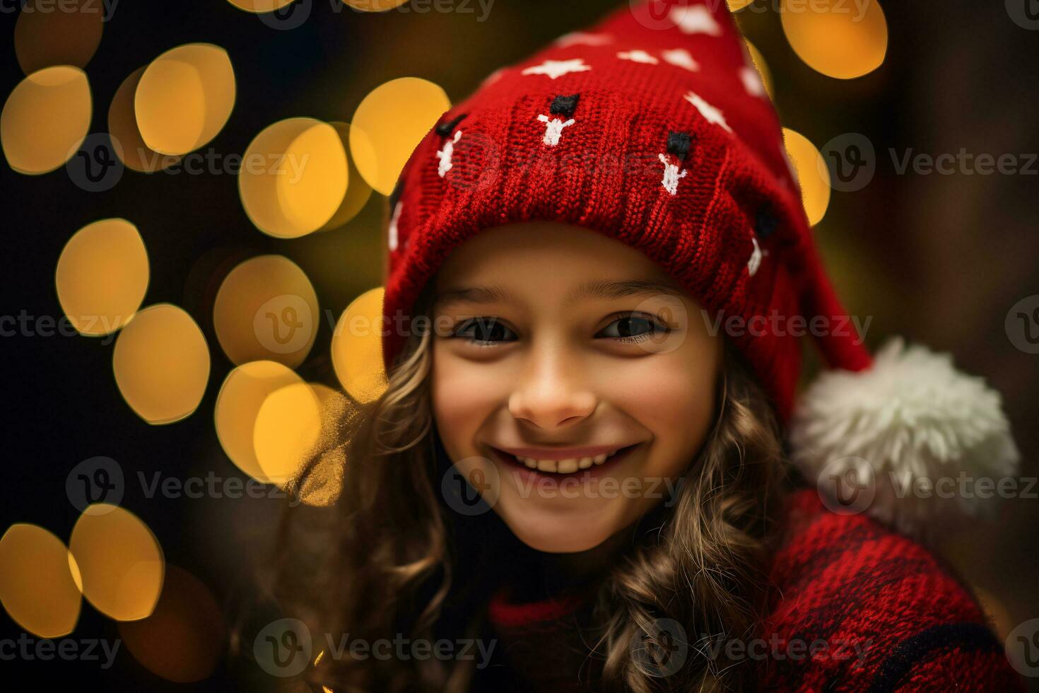 alegre niña disfrutando Navidad celebracion en invierno atuendo ai generativo foto