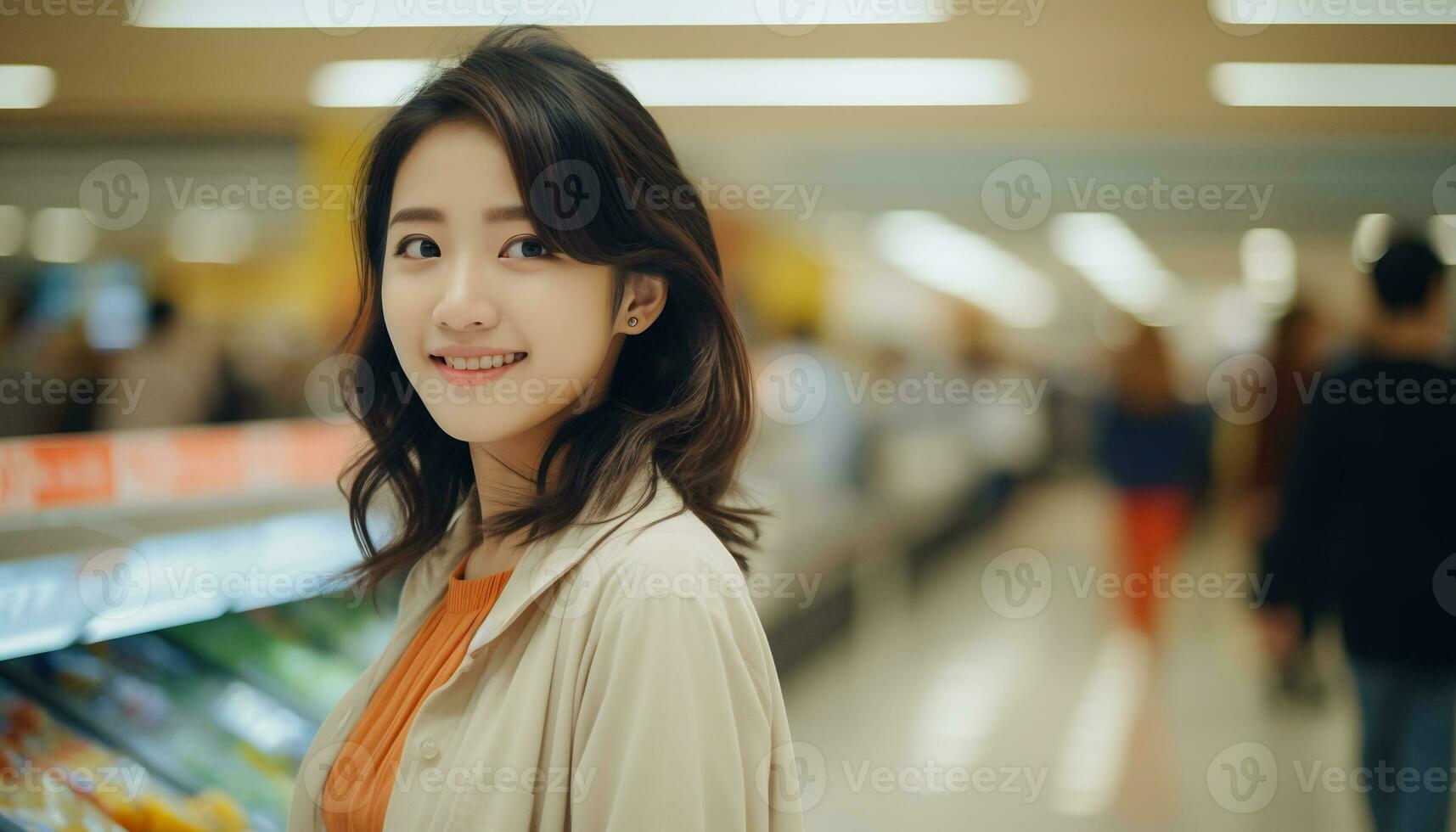 Asia woman delicate face cute smile looking to camera AI Generative photo