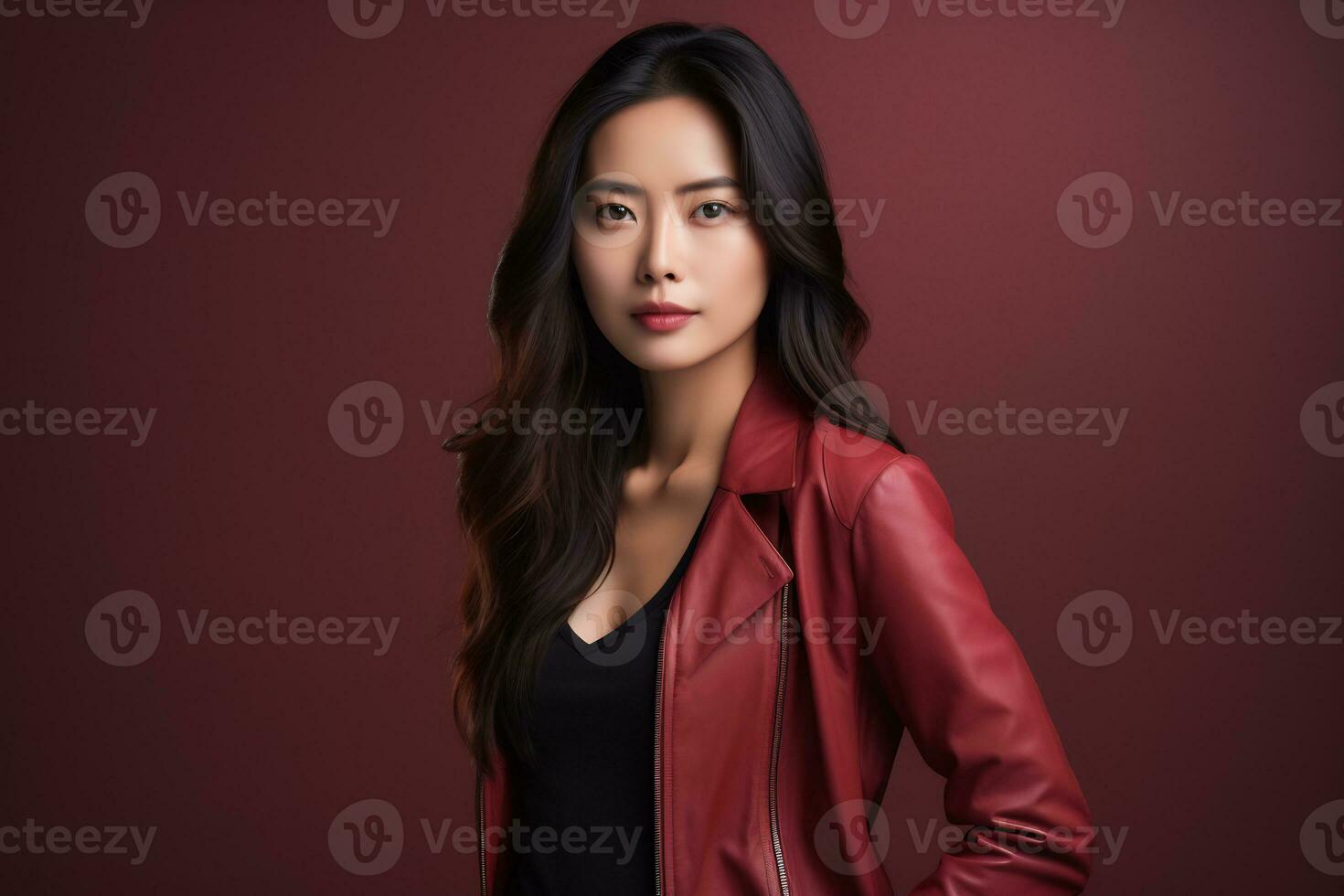 Asian model in stylish casual clothes on plain solid studio background Ai Generative photo