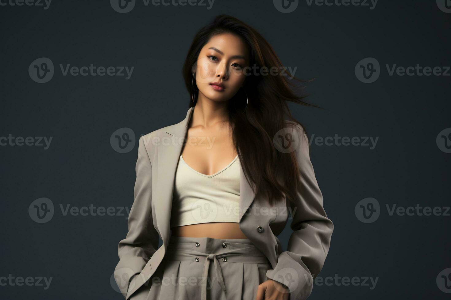 asian model in casual clothes posing in plain solid studio background Ai Generative photo