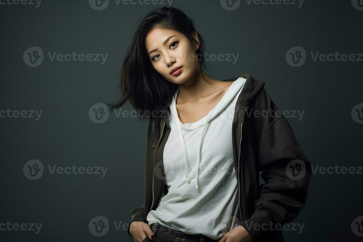 asian model in casual clothes posing in plain solid studio background Ai Generative photo