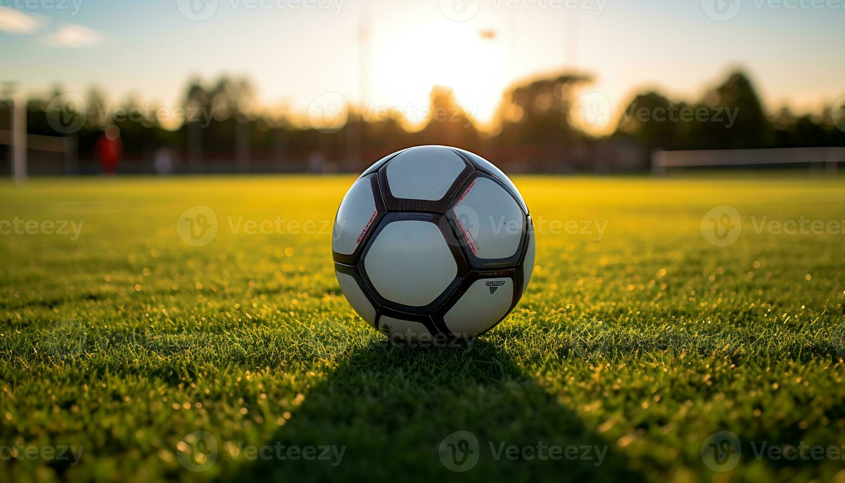 Photo of a ball in the middle of a soccer field Generative AI