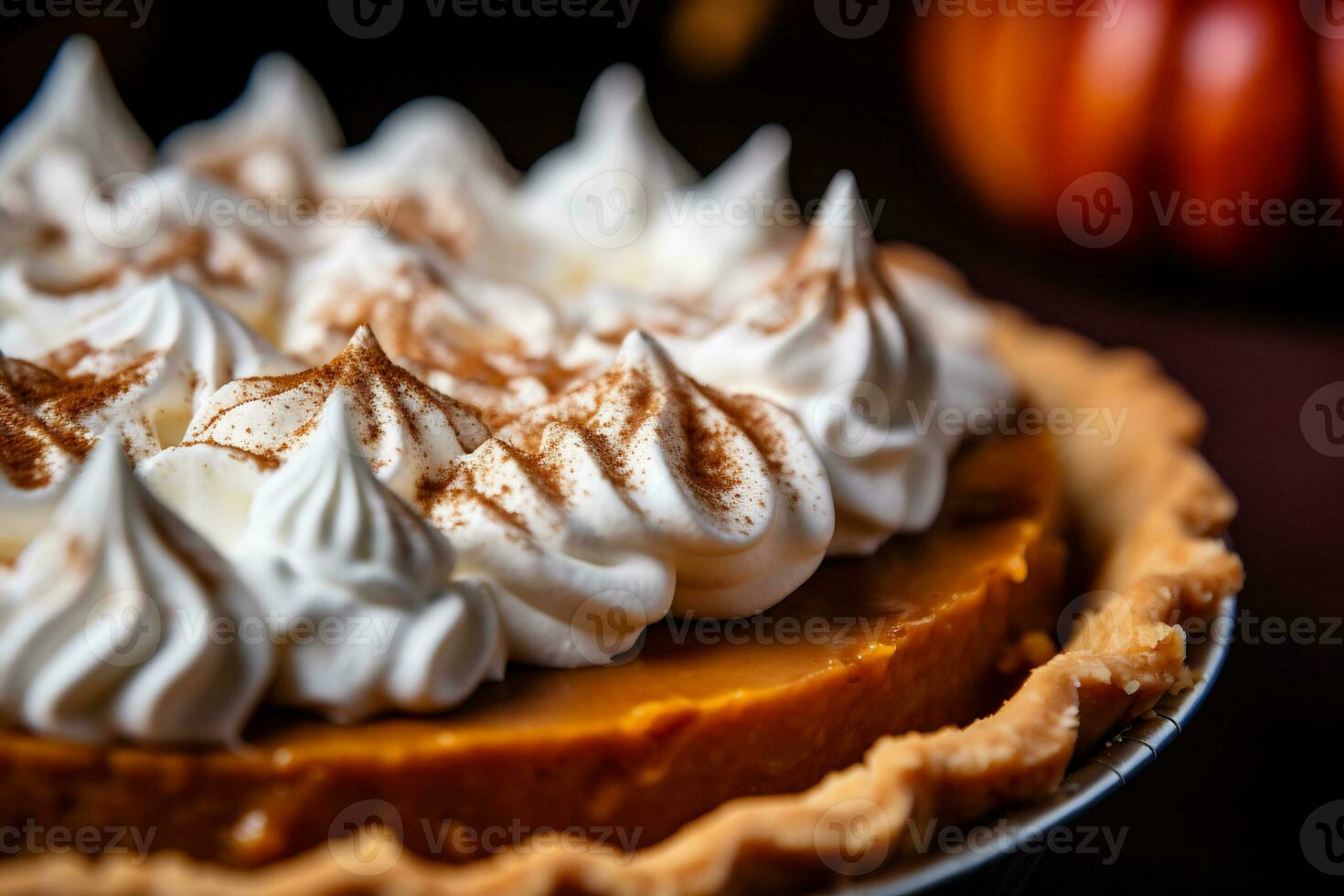 A picture of a close up shot of a delicious pumpkin pie AI Generative photo