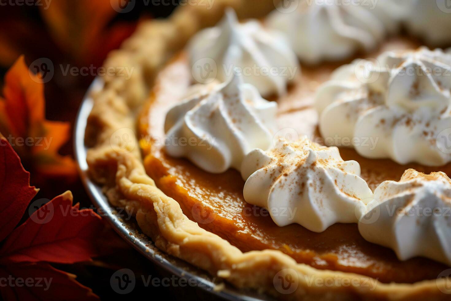 un imagen de un cerca arriba Disparo de un delicioso calabaza tarta ai generativo foto