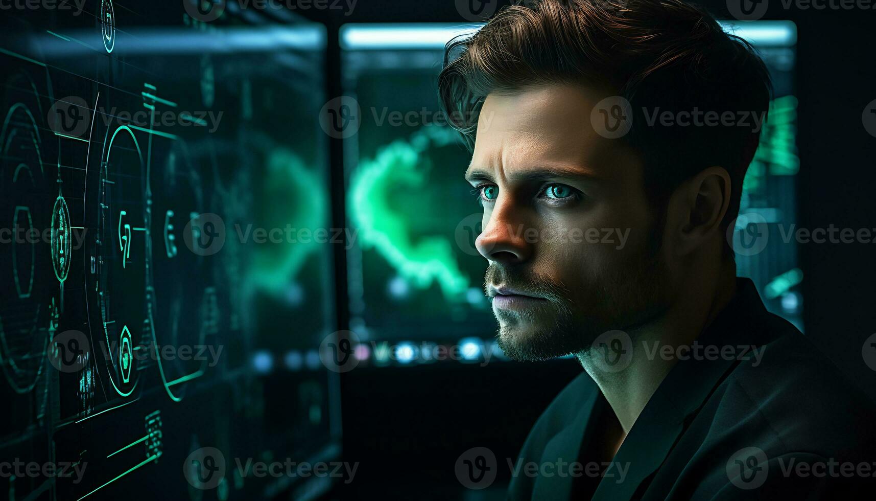 A male trader is monitoring a chart Generative AI photo