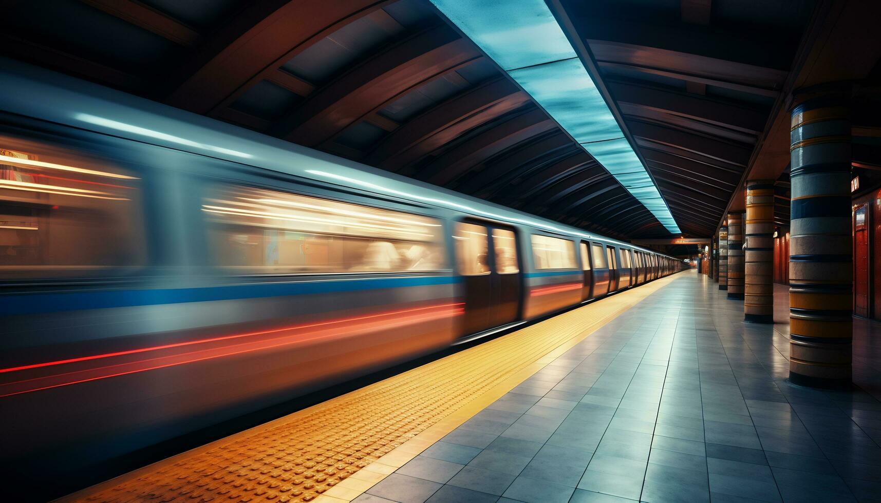 a quiet subway station, empty without passengers Generative AI photo