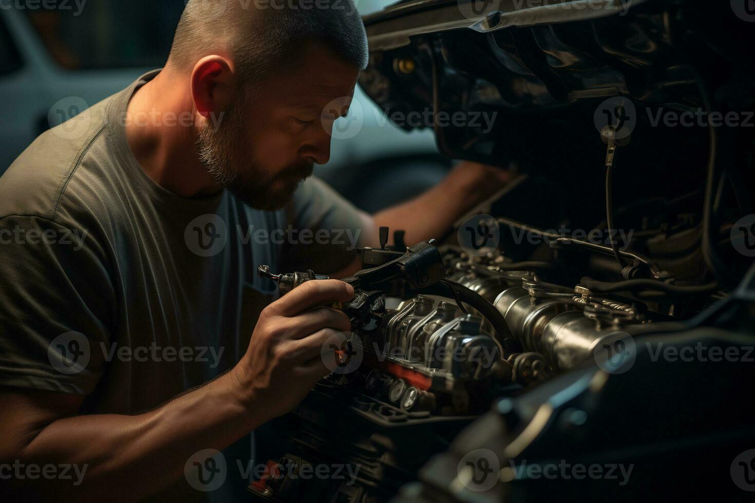 Skilled Mechanic Working in Automotive Repair Shop AI Generative photo