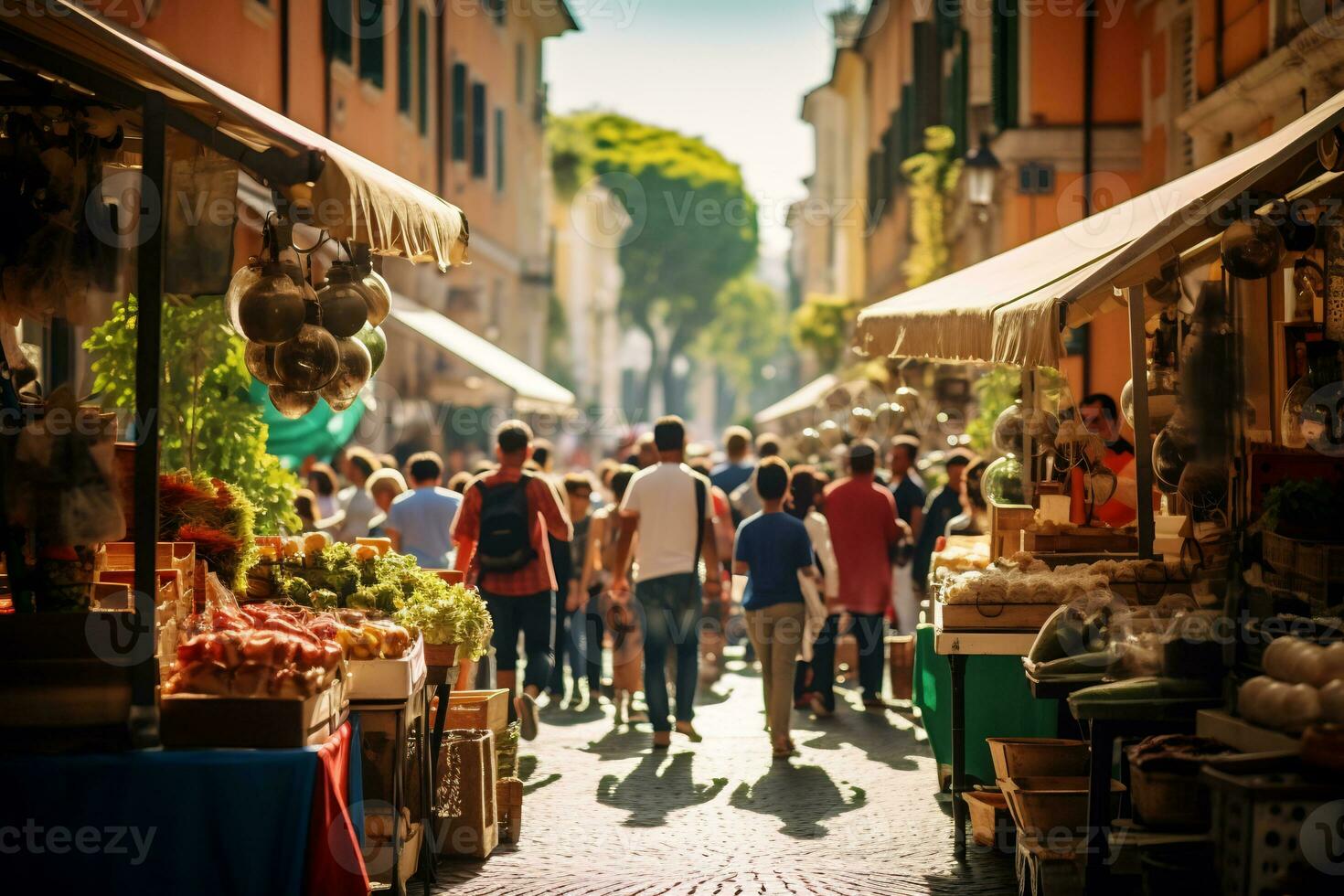 A photo of a bustling street market in Rome AI Generative