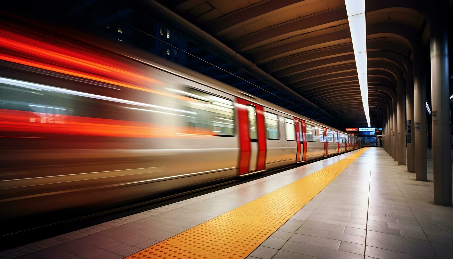 un tranquilo subterraneo estación, vacío sin pasajeros generativo ai foto