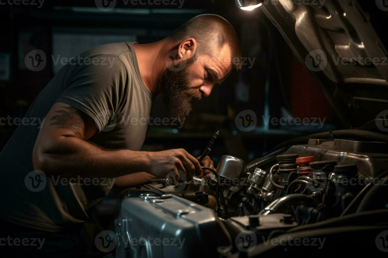 Skilled Mechanic Working in Automotive Repair Shop AI Generative photo