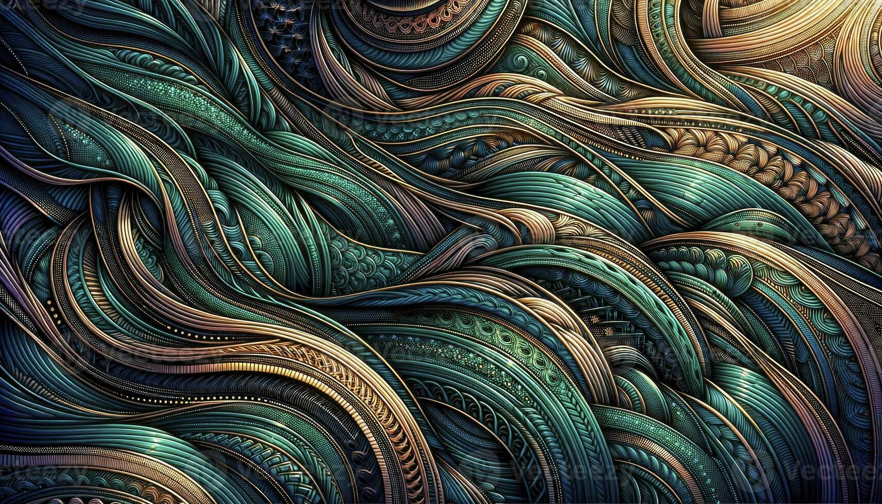 Featuring intricate geometric patterns in shades of teal, gold, and deep violet. AI Generative photo