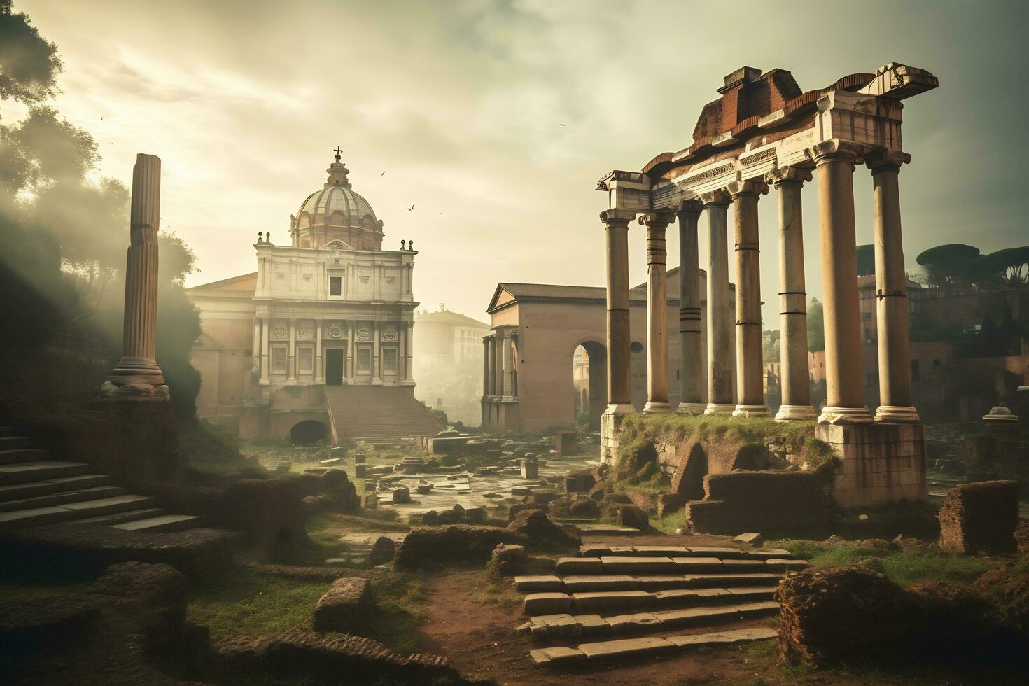 ancient Roman ruins at the Roman Forum Generative AI photo