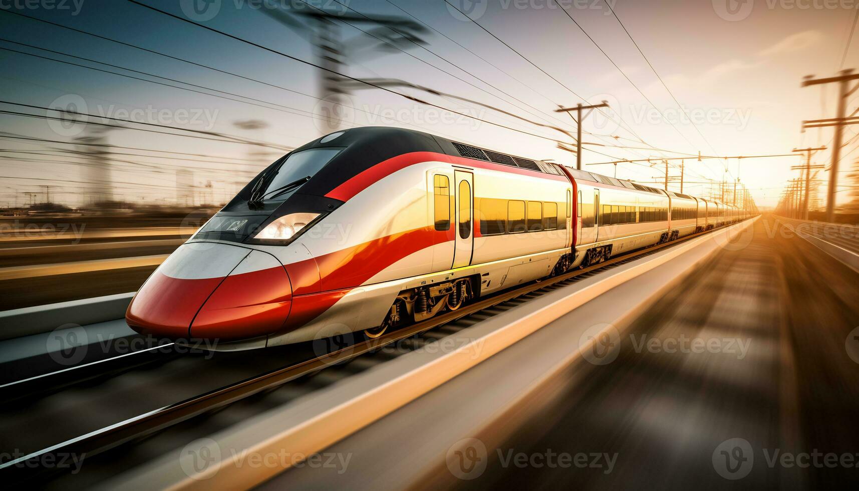 high speed trains racing along the tracks Ai Generative photo