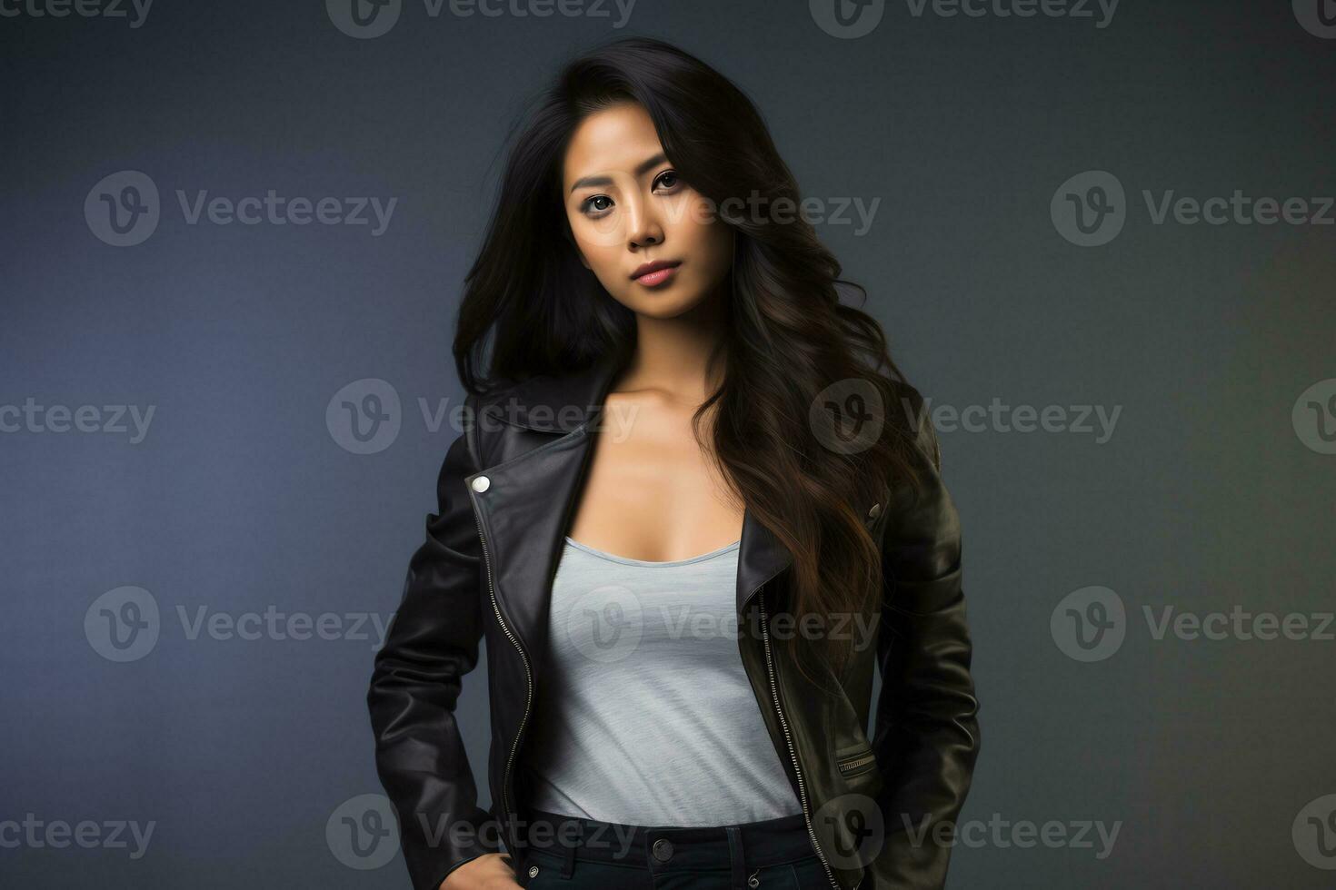 asian model in casual clothes posing in plain solid studio background Ai Generative photo