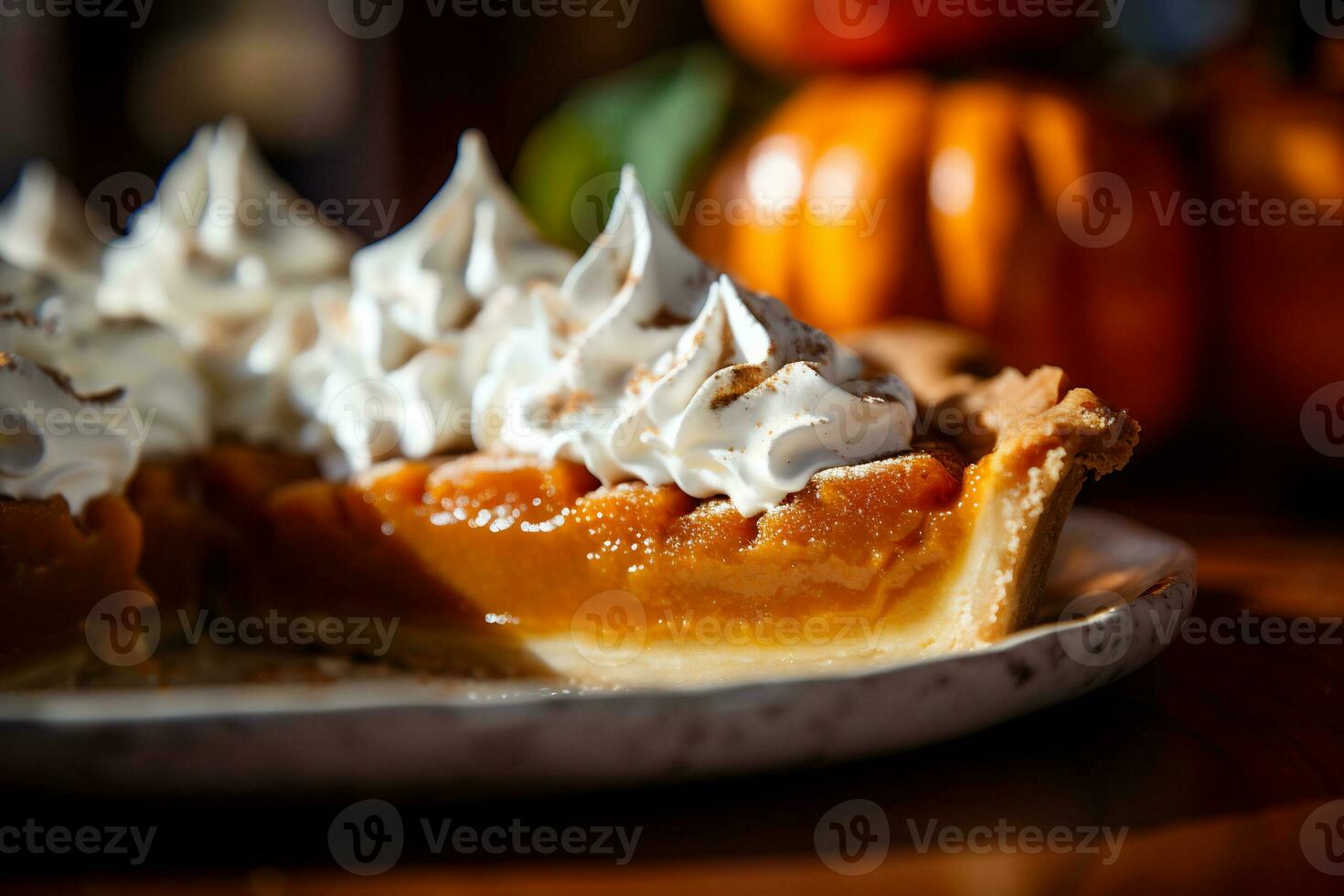 A picture of a close up shot of a delicious pumpkin pie AI Generative photo