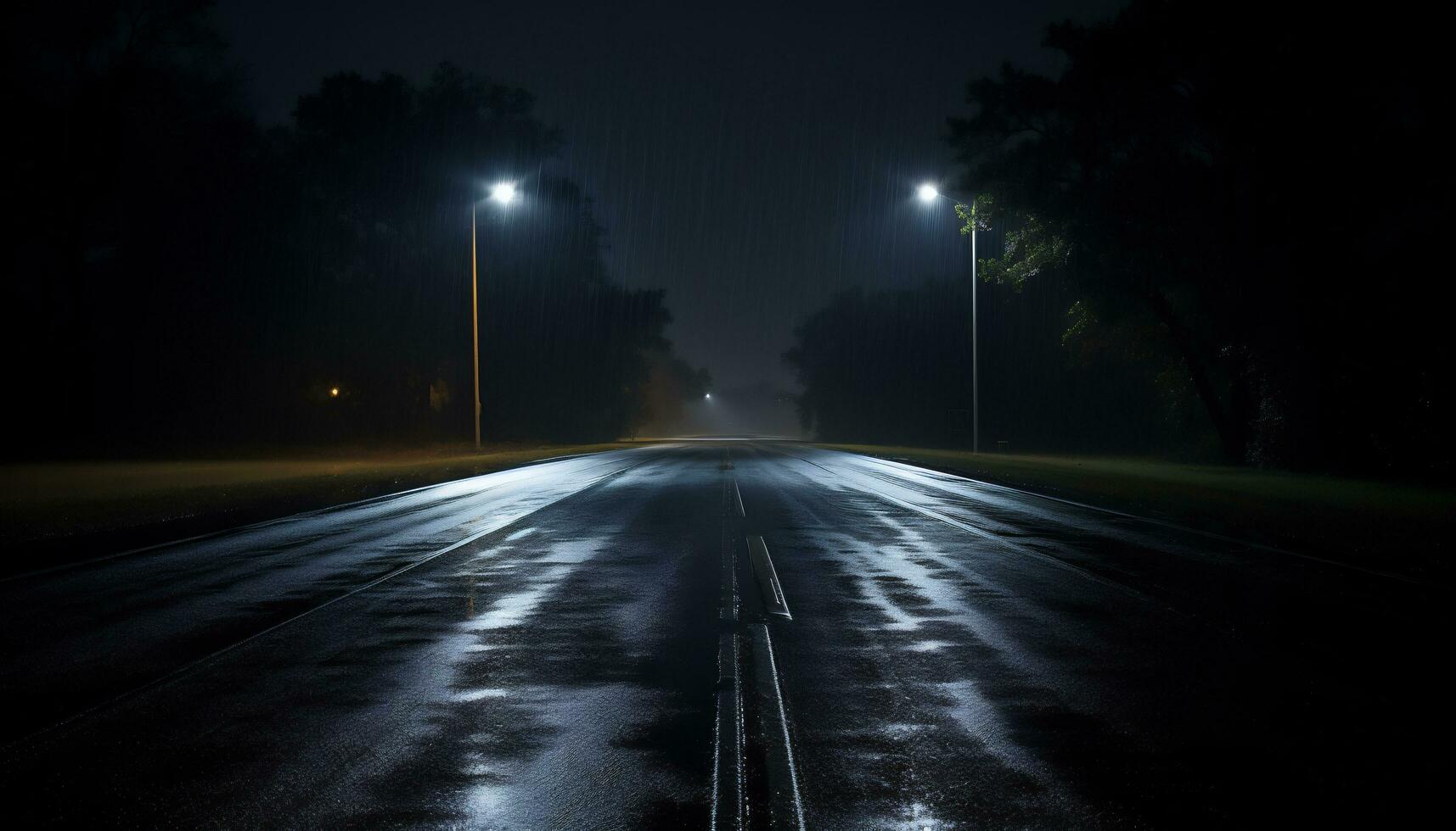 empty highway at night after rain Ai Generative photo