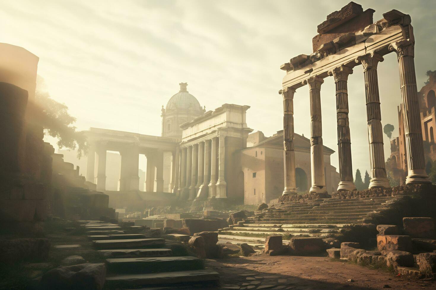 ancient Roman ruins at the Roman Forum Generative AI photo