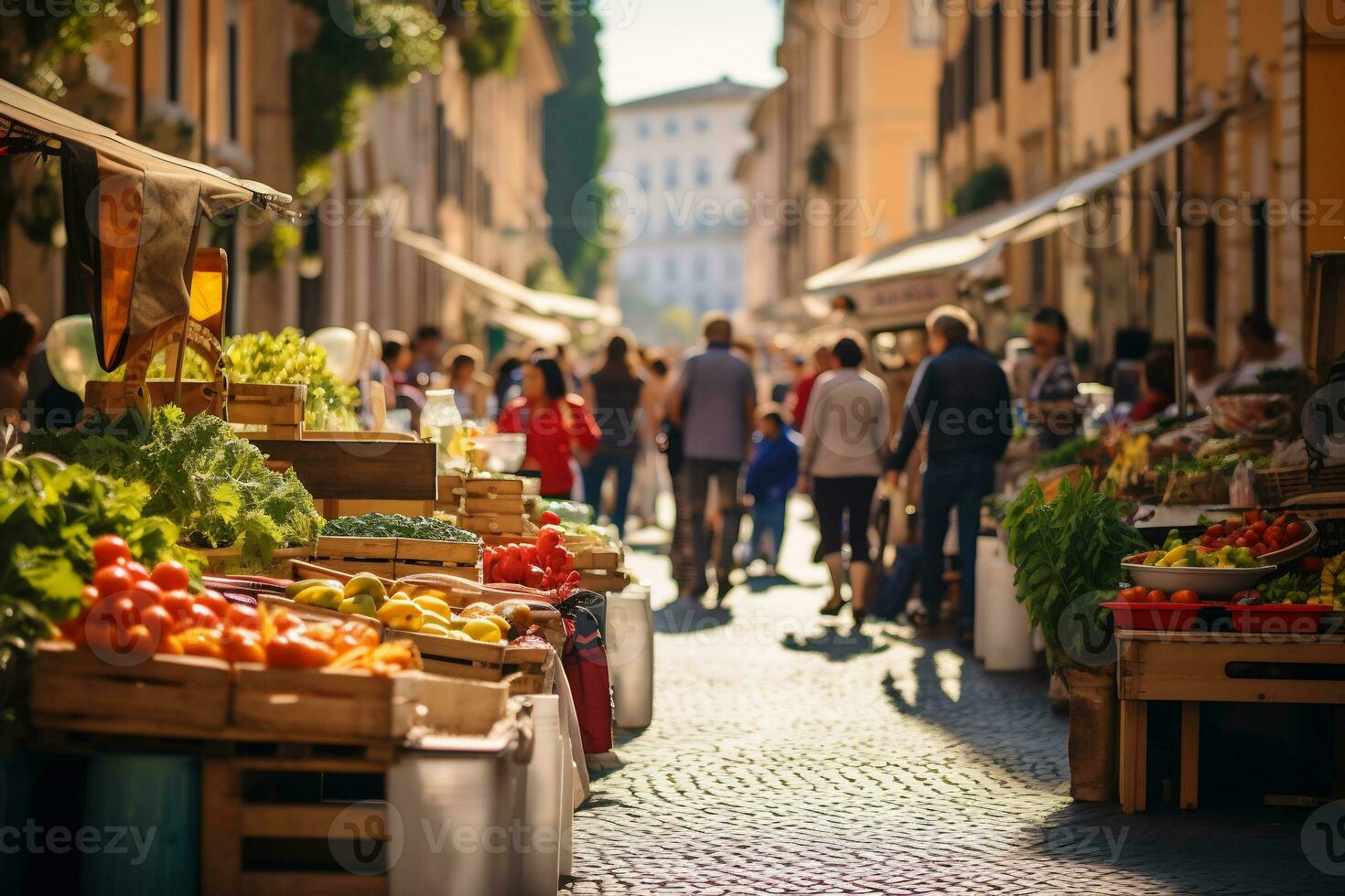 A photo of a bustling street market in Rome AI Generative