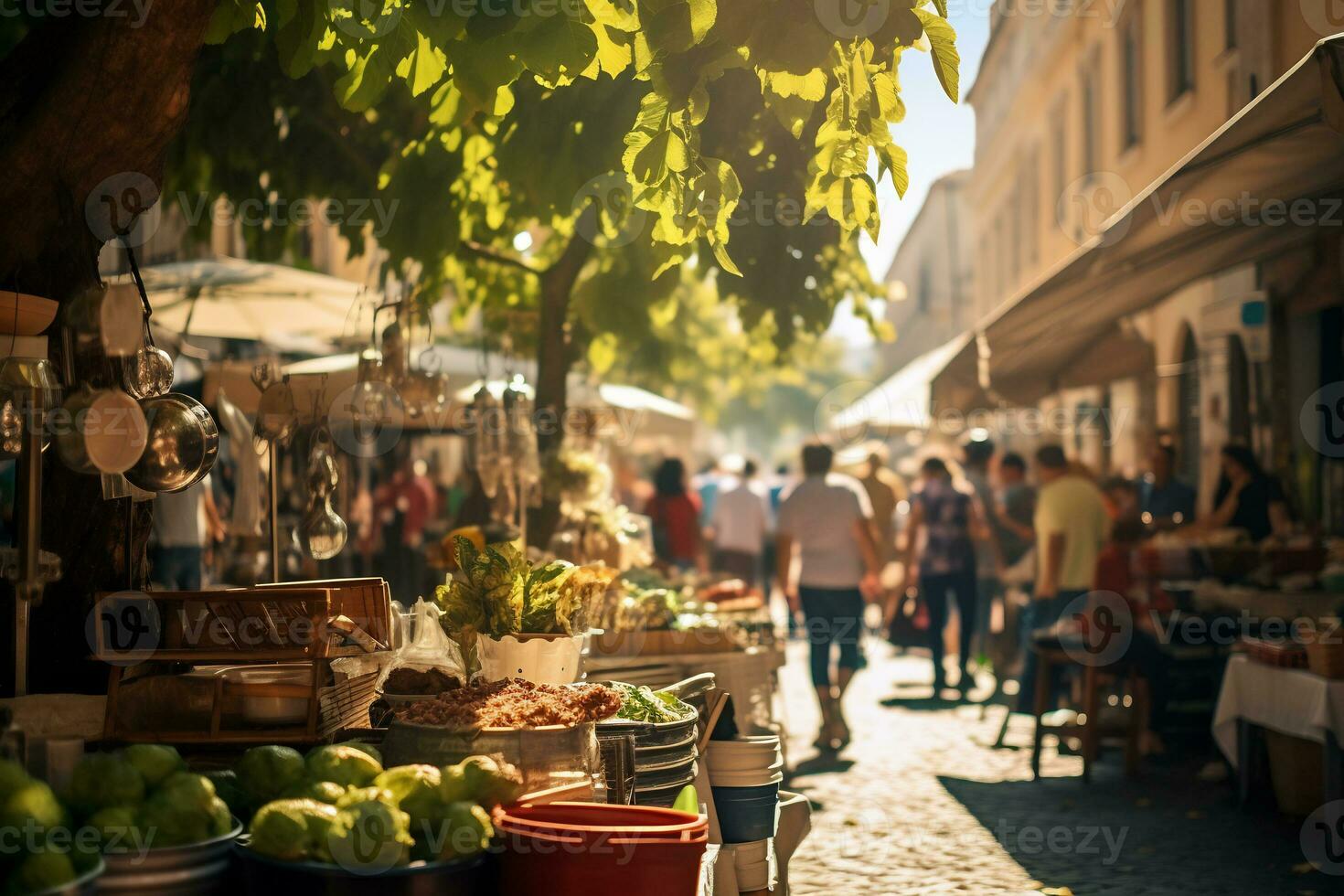 un foto de un bullicioso calle mercado en Roma ai generativo