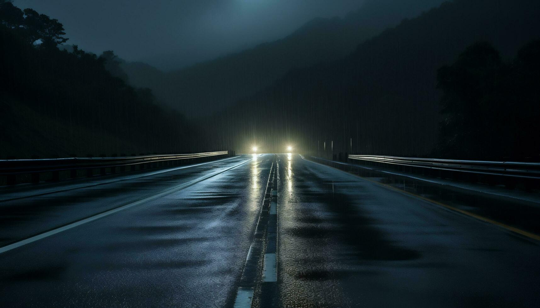 empty highway at night after rain Ai Generative photo