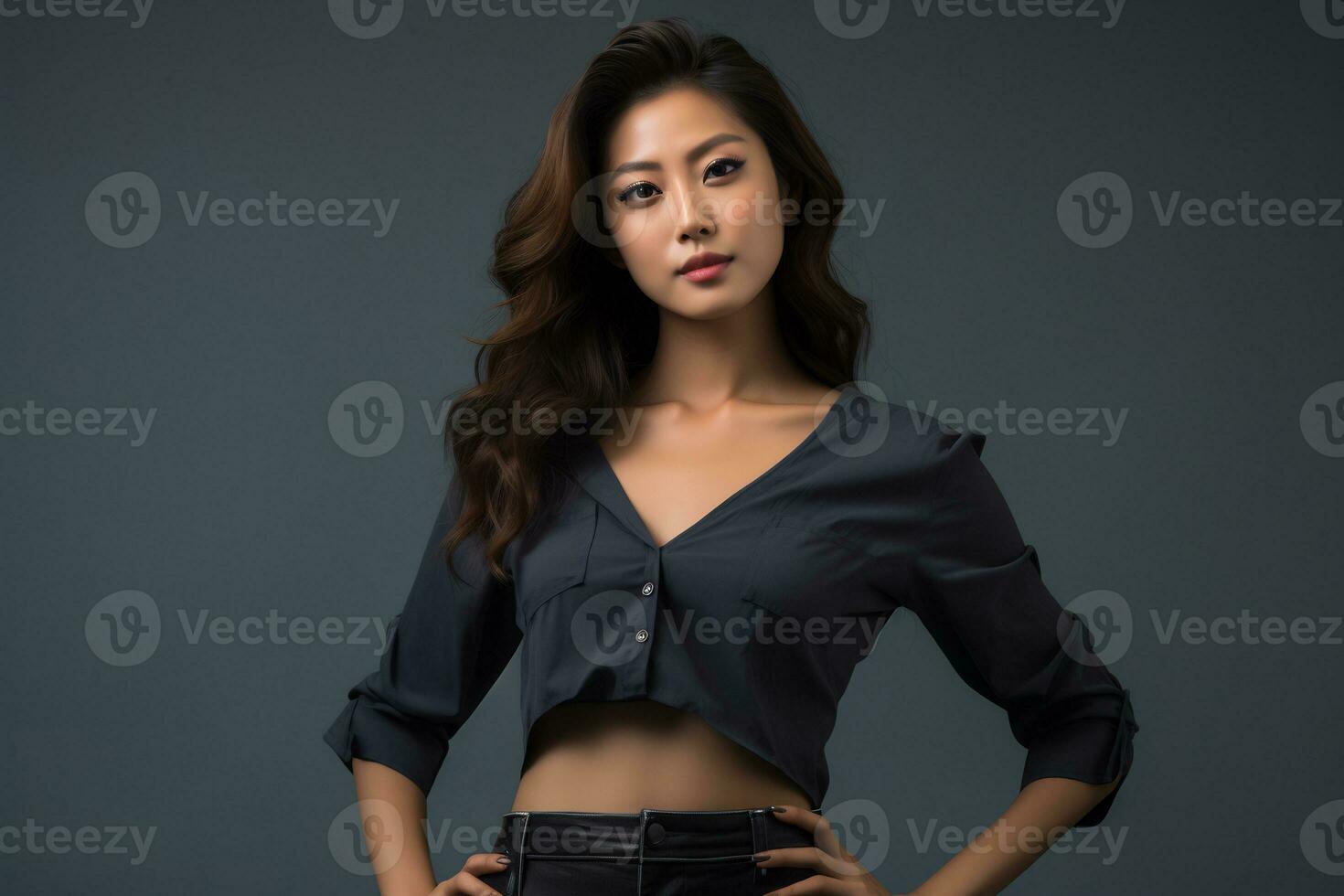 asian model in casual clothes posing in plain solid studio background Ai Generative photo