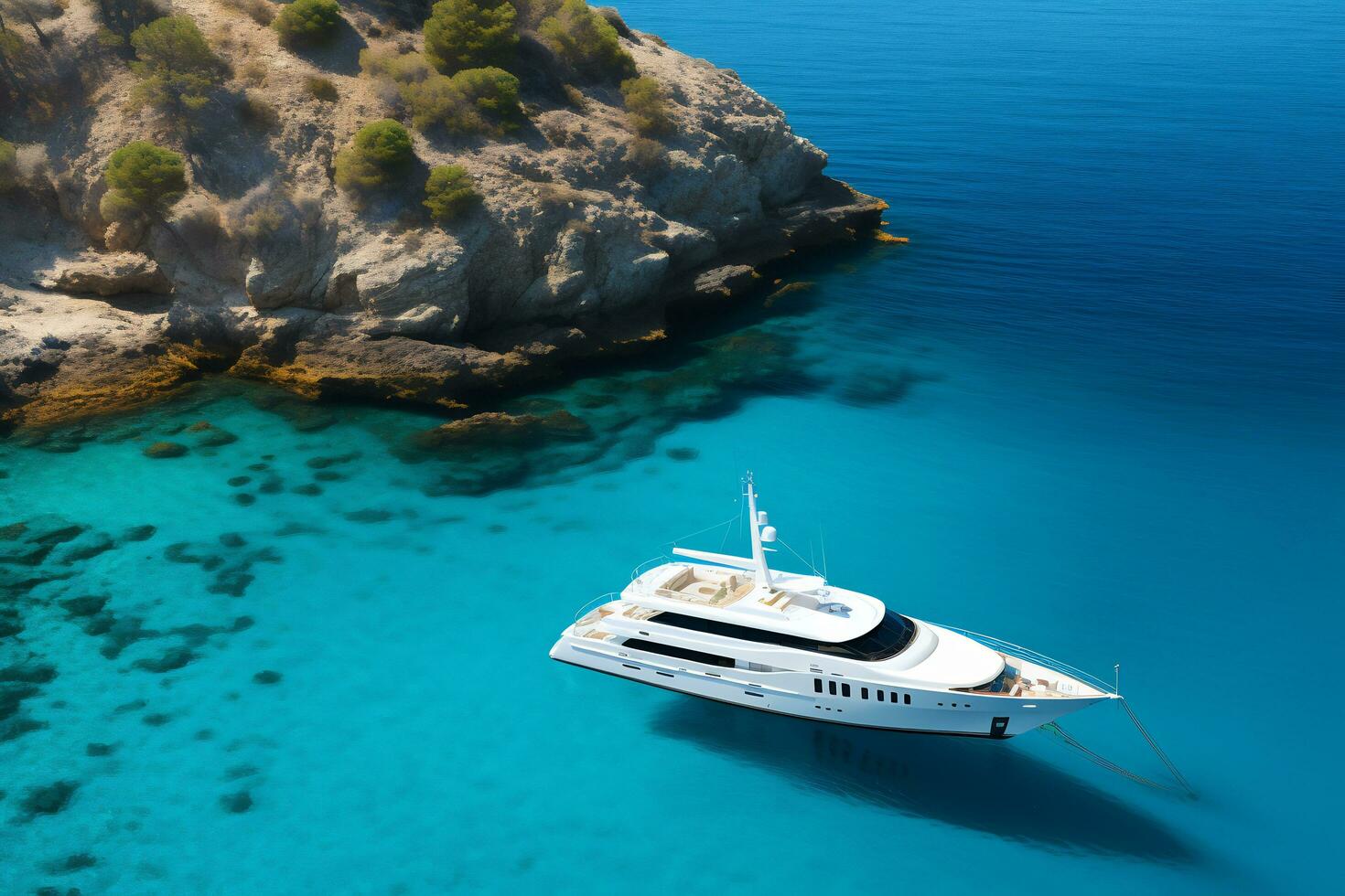 a luxury yacht anchored in the crystal clear water Generative AI photo