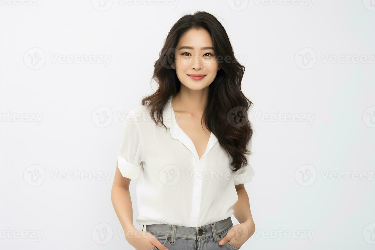 an attractive Asian model in plain solid studio background AI Generative photo