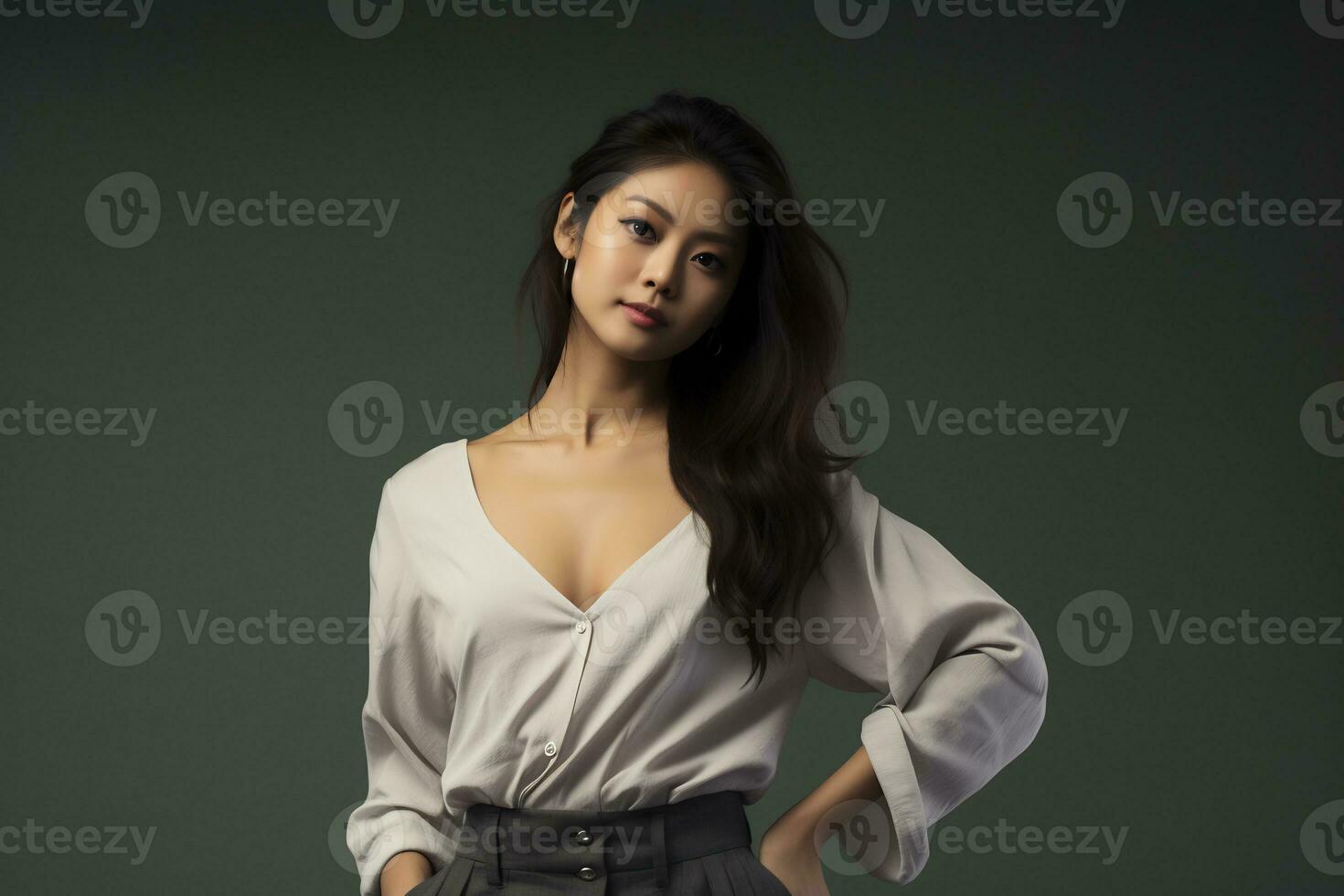 asian model in casual clothes posing in plain solid studio background Ai Generative photo
