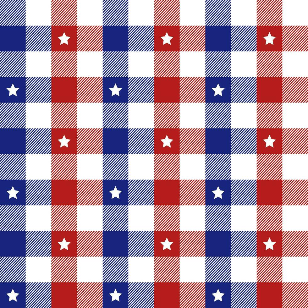 4th of July plaid pattern with star background. plaid pattern background. plaid background. Seamless pattern. for backdrop, decoration, gift wrapping, gingham tablecloth, blanket, tartan. vector