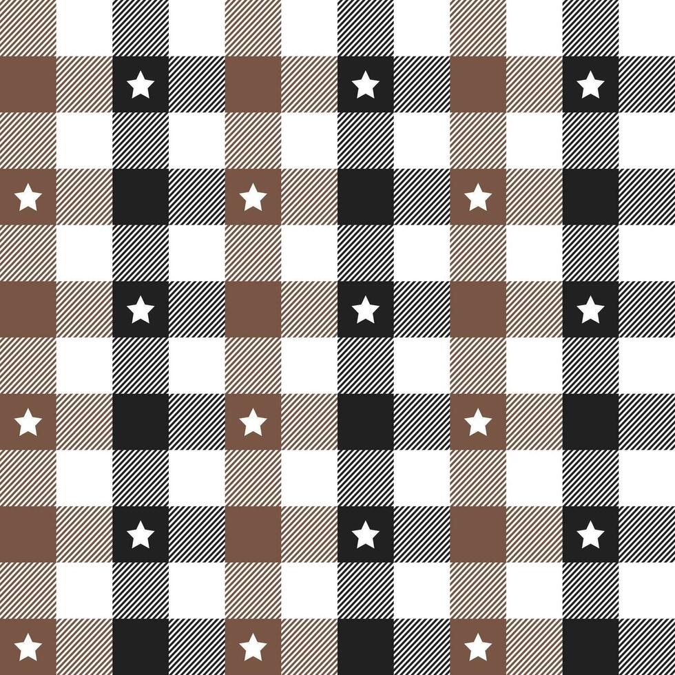 Brown and black plaid pattern with star background. plaid pattern background. plaid background. Seamless pattern. for backdrop, decoration, gift wrapping, gingham tablecloth, blanket, tartan. vector