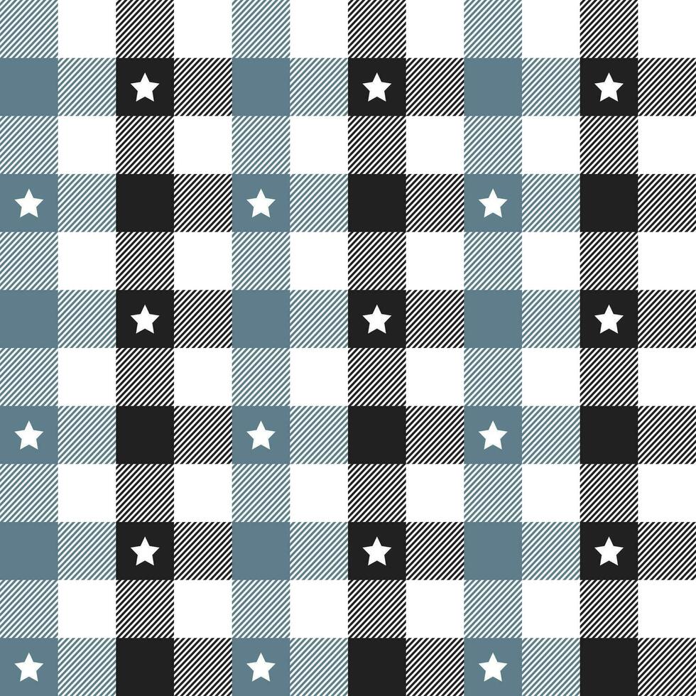 Grey and black plaid pattern with star background. plaid pattern background. plaid background. Seamless pattern. for backdrop, decoration, gift wrapping, gingham tablecloth, blanket, tartan. vector