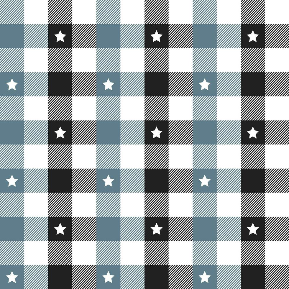 Grey and black plaid pattern with star background. plaid pattern background. plaid background. Seamless pattern. for backdrop, decoration, gift wrapping, gingham tablecloth, blanket, tartan. vector