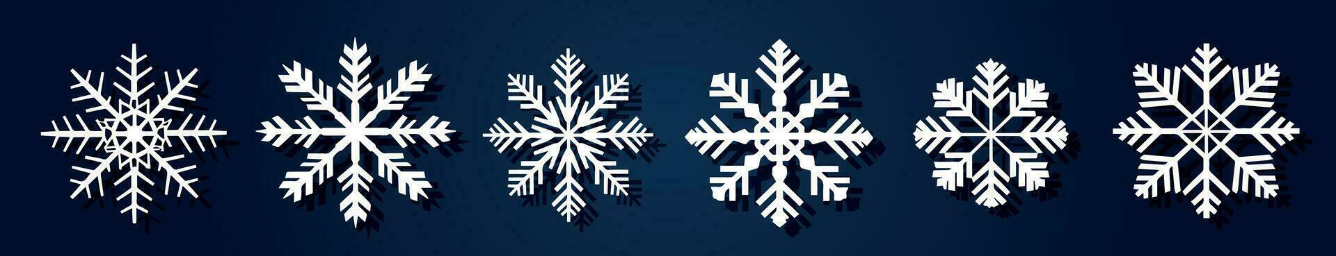 White snowflakes on a blue background for winter design. Christmas and New Year elements concept. Vector snowflakes. Snowflakes in flat style. Holiday wallpaper