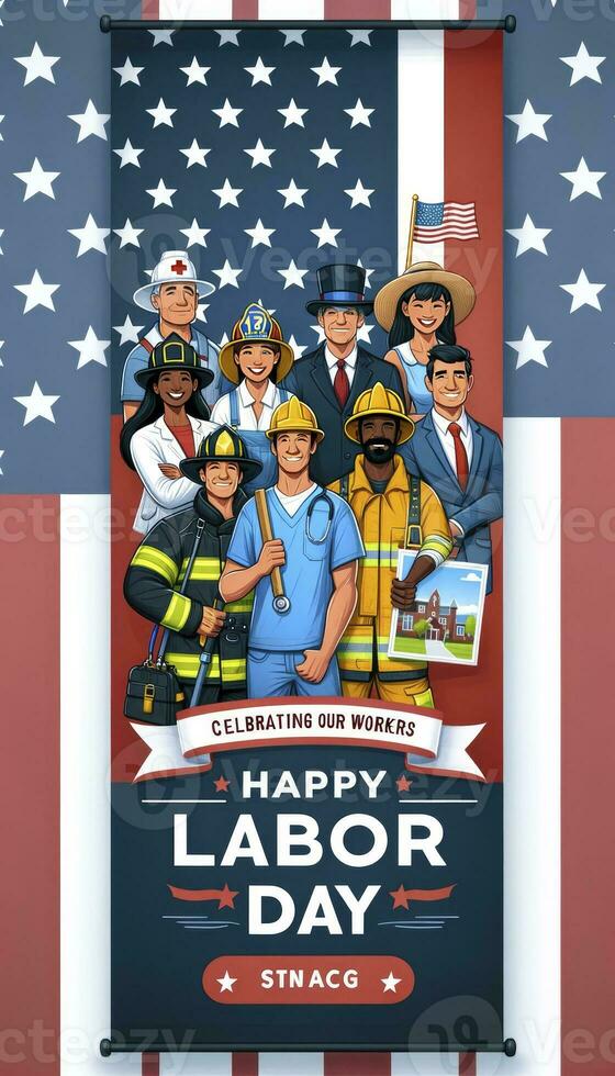Vertical poster for Labor Day. AI Generative photo