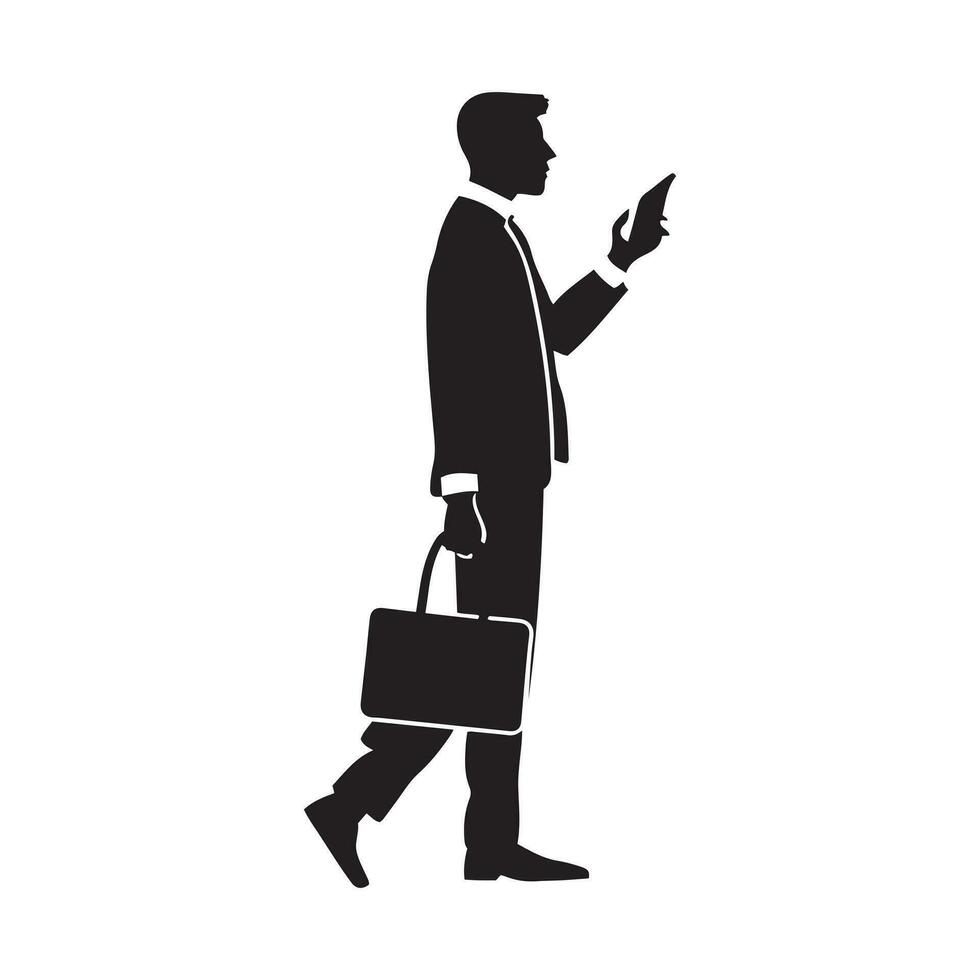 black silhouette of a business man in white background vector
