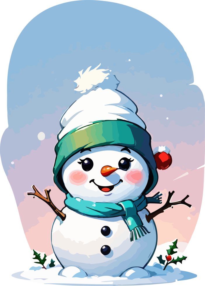 Cute Christmas Snowman Mascot Sticker AI Generative png