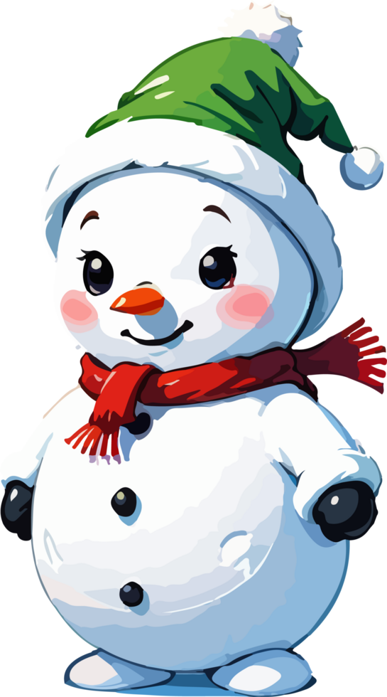 Cute Christmas Snowman Cartoon Design AI Generative png