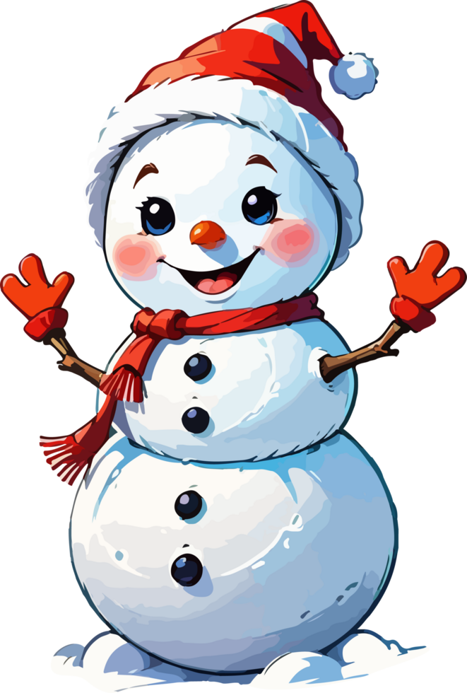 Cute Christmas Snowman Cartoon Clipart AI Generative png