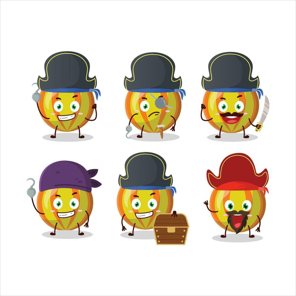 dibujos animados personaje de amarillo caramelo con varios piratas emoticones vector