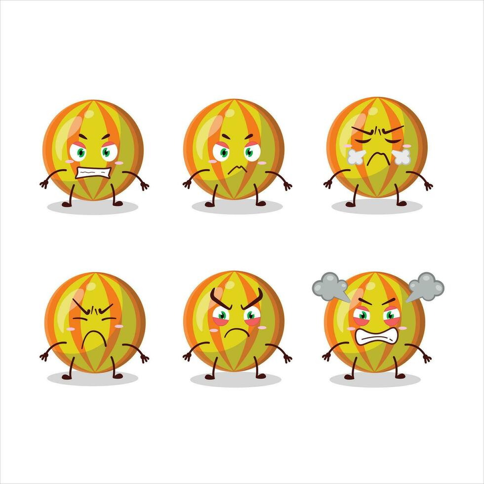 Yellow candy cartoon character with various angry expressions vector